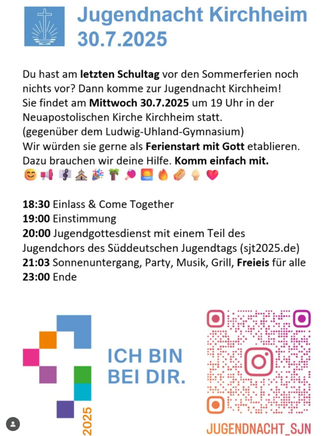 Jugendnacht Kirchheim Agenda